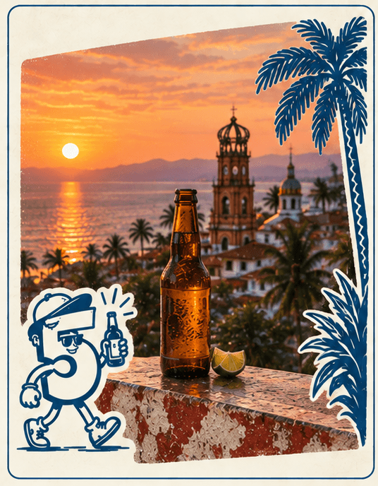 A neighborhood view across Puerto Vallarta at sunset